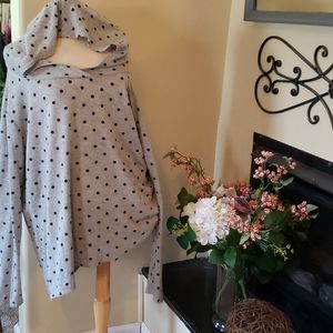 Women plus size Hoodie Pullover grey navy dots